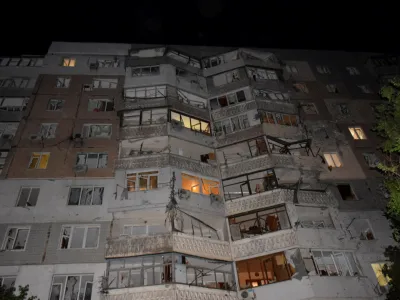 A view shows an apartment building damaged during a massive Russian drone strike, amid Russia's attack on Ukraine, in Odesa, Ukraine June 10, 2023. Press Service of the Operational Command South of the Ukrainian Armed Forces/Handout via REUTERS ATTENTION EDITORS - THIS IMAGE HAS BEEN SUPPLIED BY A THIRD PARTY.