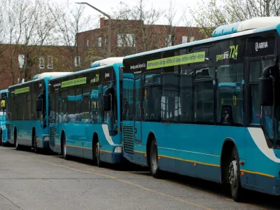 FILE PHOTO: FILE PHOTO: Parked buses are seen at an Arriva bus depot in Harlow, Britain, April 3, 2020. REUTERS/Andrew Couldridge/File Photo