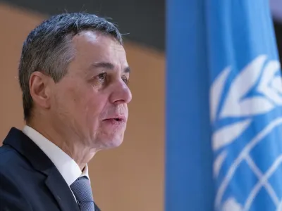 ﻿HANDOUT - 28 February 2022, Switzerland, Geneva: Swiss President Ignazio Cassis speaks at the 49th regular session of the Human Rights Council of the United Nations (UN). Photo: Jean Marc FerrĂ©/UN Photo/dpa - ATTENTION: editorial use only and only if the credit mentioned above is referenced in full