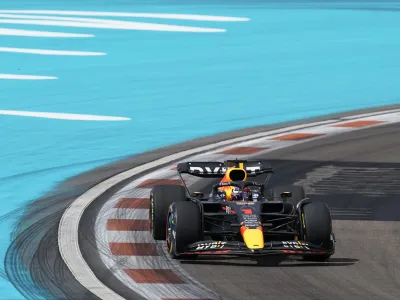 Red Bull driver Max Verstappen of the Netherlands races during the Formula One Miami Grand Prix auto race at the Miami International Autodrome, Sunday, May 8, 2022, in Miami Gardens, Fla. (AP Photo/Lynne Sladky)