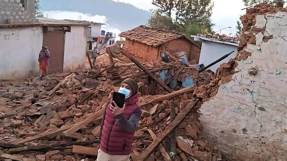 This handout photo provided by Nepal Prime Minister's Office shows an earthquake-affected area in northwestern Nepal, Saturday, Nov. 4, 2023. Helicopters and ground troops rushed to help people hurt in a strong earthquake that shook northwestern Nepal districts just before midnight Friday, killing more than 100 people and injuring dozens dozens more, officials said Saturday. (Nepal Prime Minister's Office via AP)