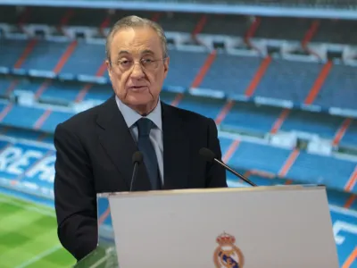 ﻿Madrid, Spain; 10/07/2019. Eder Militao new Real Madrid player, is presented by Florentino Perez president of the club at the Santiago abernabeu Stadium. Photo by: JuanCarlos/picture-alliance/dpa/AP Images