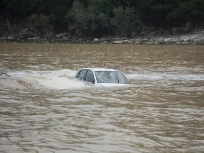 Car flooded in the Ocean - Flood Disaster in Olympos, Turkey, Asia