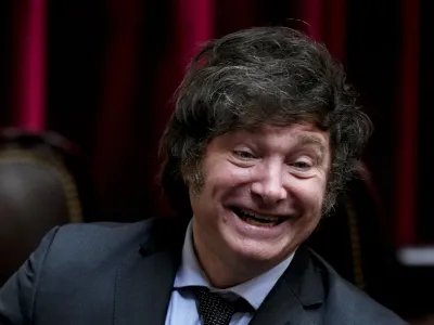 President-elect Javier Milei smiles after attending a joint session of Congress that officially declared him and his running mate winners of the presidential runoff election, in Buenos Aires, Argentina, Wednesday, Nov. 29, 2023. (AP Photo/Natacha Pisarenko)