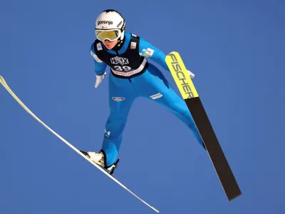 Ski Jumping - FIS Ski Jumping World Cup - Lillehammer, Norway - December 2, 2023 Slovenia's Erna Klinec in action during the women's normal hill HS98 Geir Olsen/NTB via REUTERS ATTENTION EDITORS - THIS IMAGE WAS PROVIDED BY A THIRD PARTY. NORWAY OUT. NO COMMERCIAL OR EDITORIAL SALES IN NORWAY.