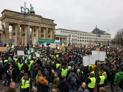 German farmers protest against the cut of vehicle tax subsidies, at the Brandenburg Gate in Berlin, Germany, December 18, 2023. REUTERS/Christian Mang