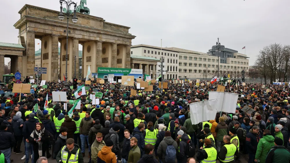 German farmers protest against the cut of vehicle tax subsidies, at the Brandenburg Gate in Berlin, Germany, December 18, 2023. REUTERS/Christian Mang