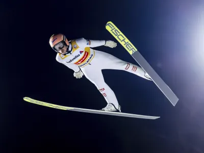 Stefan Kraft of Austria competes during the men's FIS Ski Jumping World Cup competition at the Gross-Titlis Schanze in Engelberg, Switzerland, Sunday, Dec. 17, 2023. (Philipp Schmidli/Keystone via AP)