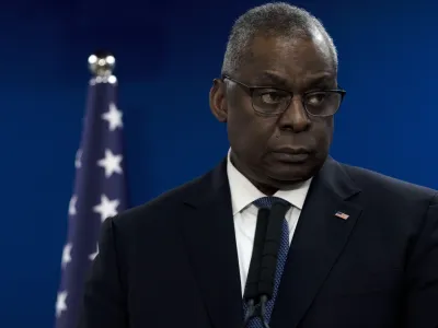 U.S. Secretary of Defense Lloyd Austin makes a joint statement with Israel Minister of Defense Yoav Gallant, after their meeting about Israel's military operation in Gaza, in Tel Aviv, Israel, Monday, Dec. 28, 2023. (AP photo/ Maya Alleruzzo)