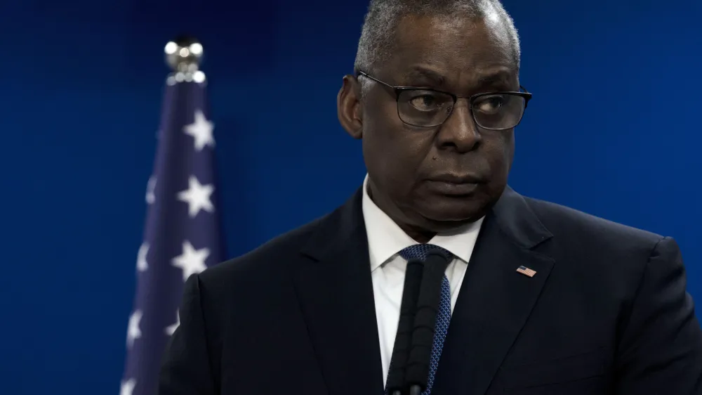 U.S. Secretary of Defense Lloyd Austin makes a joint statement with Israel Minister of Defense Yoav Gallant, after their meeting about Israel's military operation in Gaza, in Tel Aviv, Israel, Monday, Dec. 28, 2023. (AP photo/ Maya Alleruzzo)