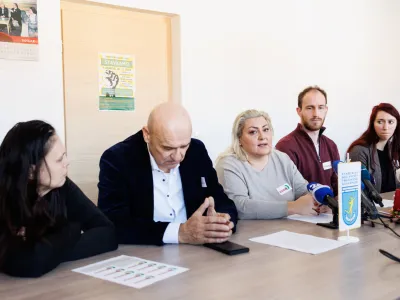 Celje, Obmocna organizacija ZSSS Savinjska.<br>Novinarska konferenca Sindikata Tus s predstavitvijo sobotne stavke in aktivnosti po novem letu.