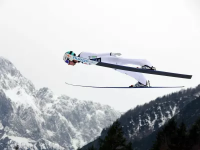 Ski Jumping - FIS Ski Jumping World Cup - Planica, Slovenia - March 21, 2024 Slovenia's Timi Zajc in action during qualification REUTERS/Borut Zivulovic