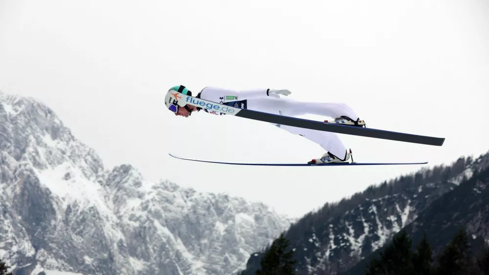 Ski Jumping - FIS Ski Jumping World Cup - Planica, Slovenia - March 21, 2024 Slovenia's Timi Zajc in action during qualification REUTERS/Borut Zivulovic