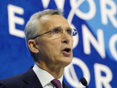 Jens Stoltenberg, Secretary-General, North Atlantic Treaty Organization, NATO, speaks during the World Economic Forum in Davos, Switzerland, Tuesday, May 24, 2022. The annual meeting of the World Economic Forum is taking place in Davos from May 22 until May 26, 2022. (AP Photo/Markus Schreiber)