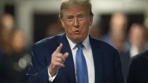 FILE - Former President Donald Trump speaks to reporters at Manhattan criminal court in New York, Monday, May 20, 2024. (Steven Hirsch/New York Post via AP, Pool, file)