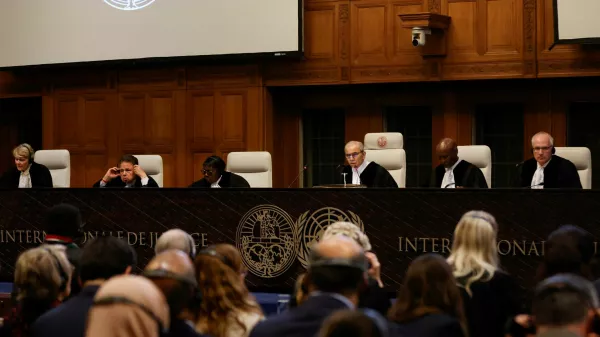 Judge Nawaf Salam, president of the International Court of Justice (ICJ) presides over the International Court of Justice (ICJ), during a ruling on South Africa's request to order a halt to Israel's Rafah offensive in Gaza as part of a larger case brought before the Hague-based court by South Africa accusing Israel of genocide, in The Hague, Netherlands May 24, 2024. REUTERS/Johanna Geron