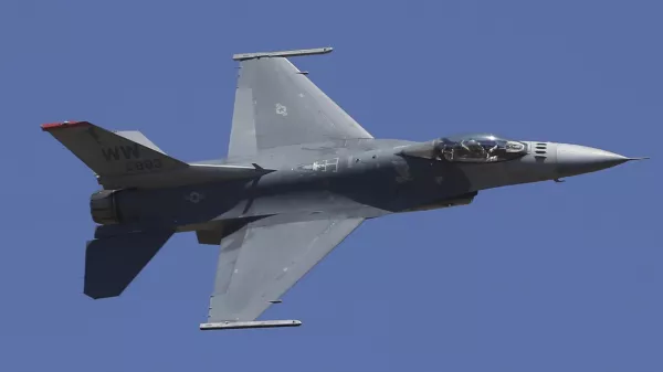 FILE - U.S. fighter aircraft F-16 performs aerobatic maneuvers on the last day of Aero India 2019 at Yelahanka air base in Bangalore, India, Feb. 24, 2019. The U.S. has once again buckled under pressure from European allies and Ukraine's leaders and agreed to provide more sophisticated weapons to the war effort. This time it's all about F-16 fighter jets. (AP Photo/Aijaz Rahi, File)