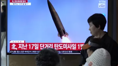 A news program broadcasts a file image of a missile launch by North Korea, at the Seoul Railway Station in Seoul, South Korea, Thursday, May 30, 2024. North Korea on Thursday fired a barrage of ballistic missiles toward its eastern sea, according to South Korea's military, days after its attempt to launch a military reconnaissance satellite ended in failure but still drew strong condemnation from its rivals. (AP Photo/Ahn Young-joon)