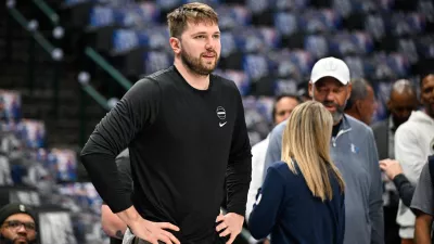 May 28, 2024; Dallas, Texas, USA; Dallas Mavericks guard Luka Doncic (77) warms up before game four against the Minnesota Timberwolves in the western conference finals for the 2024 NBA playoffs at American Airlines Center. Mandatory Credit: Jerome Miron-USA TODAY Sports