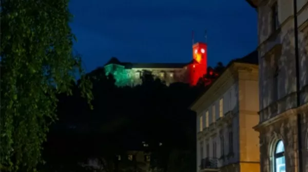 Ljubljanski grad v barvah palestinske zastave Foto: Instagram/@tina_gaber