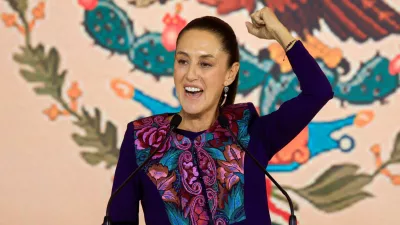 Claudia Sheinbaum, the presidential candidate of the ruling MORENA party, reacts as she addresses her supporters after winning the election, in Mexico City, Mexico June 3, 2024. REUTERS/Raquel Cunha