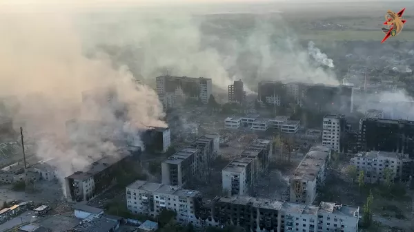 A drone view shows damaged property, amid Russia's attack on Ukraine, in Vovchansk, Kharkiv region, Ukraine, in this screen grab from handout video released on June 2, 2024. United Assault Brigade of the National Police of Ukraine "Lyut"/Handout via REUTERS  THIS IMAGE HAS BEEN SUPPLIED BY A THIRD PARTY. MANDATORY CREDIT. DO NOT OBSCURE LOGO.