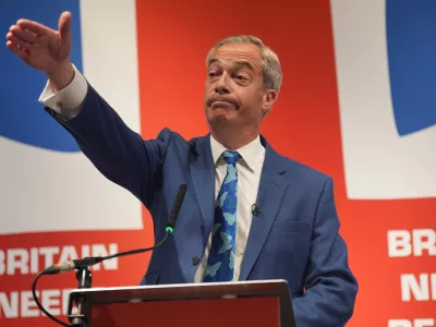 03 June 2024, United Kingdom, London: Nigel Farage, former Member of the European Parliament, holds a press conference to announce that he will become the new leader of Reform UK and that he will stand as the parliamentary candidate for Clacton, Essex, at The Glaziers Hall in London, while on the General Election campaign trail. Photo: Yui Mok/PA Wire/dpa