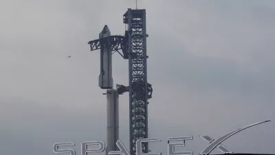 SpaceX's mega rocket Starship is prepared for a test flight from Starbase in Boca Chica, Texas, Wednesday, June 5, 2024. The Starship is scheduled to launch Thursday. (AP Photo/Eric Gay)