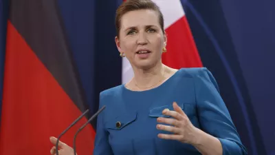 FILED - 09 February 2022, Berlin: Danish Prime Minister Mette Frederiksen speaks at a press conference with Chancellor Scholz after their meeting. Photo: Michele Tantussi/Getty Images Europe/Pool/dpa