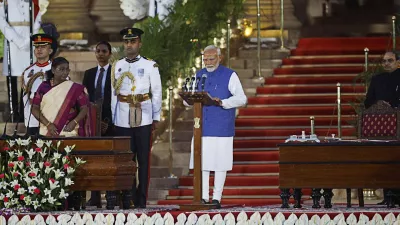 India's Prime Minister Narendra Modi takes an oath during a swearing-in ceremony at the presidential palace in New Delhi, India, June 9, 2024. REUTERS/Adnan Abidi