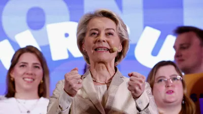 European Commission President Ursula von der Leyen speaks during an event at the European People's Party headquarters, on the day of the European Parliament elections in Brussels, Belgium, June 9, 2024. REUTERS/Piroschka van de Wouw  REFILE - CORRECTING LOCATION FROM "European Parliament" to "European People's Party headquarters\