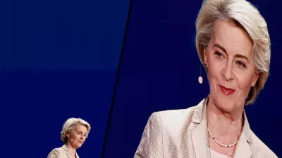 Lead candidate for the European conservatives in the EU election Ursula von der Leyen reacts to the announcement of the first provisional results for the European Parliament elections, at the European Parliament building, in Brussels, Belgium, June 9, 2024. REUTERS/Piroschka van de Wouw