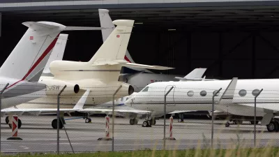 Private jets stands on Schwechat airport near Vienna, Thursday, June 26, 2008, prior to the semifinal match between Spain and Russia at the Euro 2008 European Soccer Championships in Austria and Switzerland. (AP Photo/Ronald Zak)