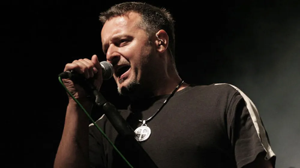 In this photo provided by his concert promoter, Croatian rock star Marko Perkovic, who goes by the stage name Thompson, performs in the Croatian capitol of Zagreb in June, 2007. Perkovic, set to launch a North America tour with two concerts in New York City, is drawing protests from groups who say his shows glorify the puppet government in Croatia that collaborated with the Nazis. (AP Photo/Thompson) ** NO SALES **