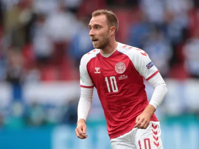 FILE PHOTO: Soccer Football - Euro 2020 - Group B - Denmark v Finland - Parken Stadium, Copenhagen, Denmark - June 12, 2021 Denmark's Christian Eriksen during the match Pool via REUTERS/Hannah Mckay/File Photo