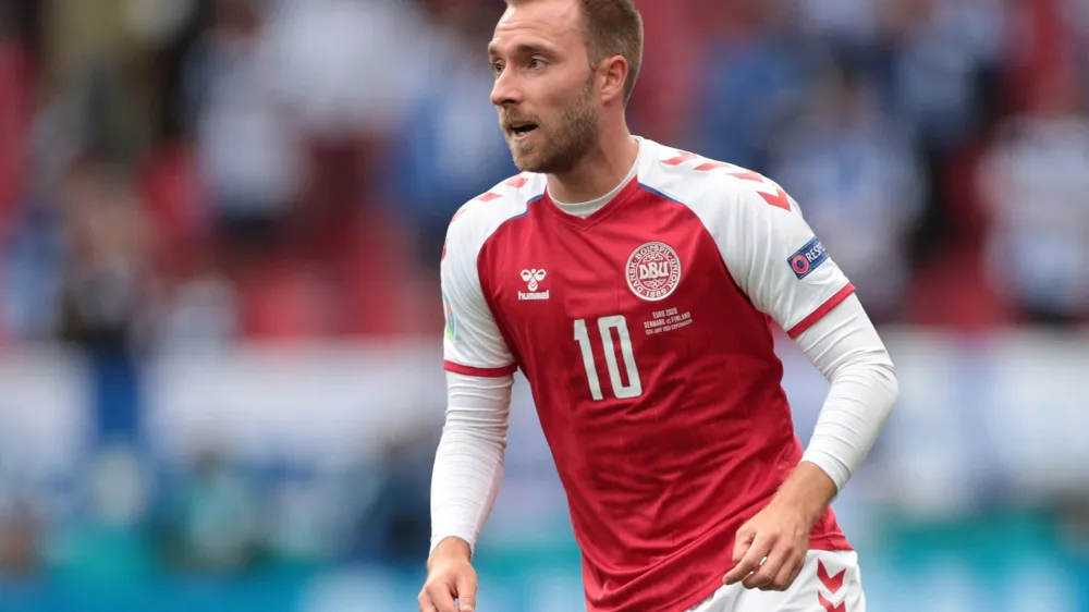 FILE PHOTO: Soccer Football - Euro 2020 - Group B - Denmark v Finland - Parken Stadium, Copenhagen, Denmark - June 12, 2021 Denmark's Christian Eriksen during the match Pool via REUTERS/Hannah Mckay/File Photo