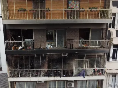 23 June 2022, Argentina, Buenos Aires: A view of a burnt-out residential building after a serious fire in the center of Buenos Aires. Photo: ---/telam/dpa - ATTENTION: editorial use only in connection with the latest coverage and only if the credit mentioned above is referenced in full