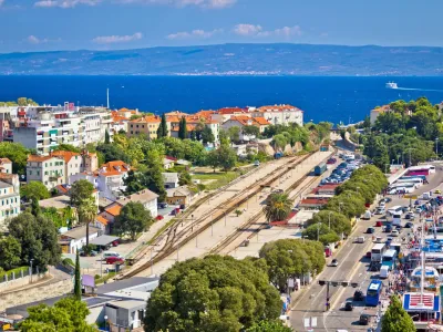 Split railway station and harbor aerial view, Dalmatia, Croatia