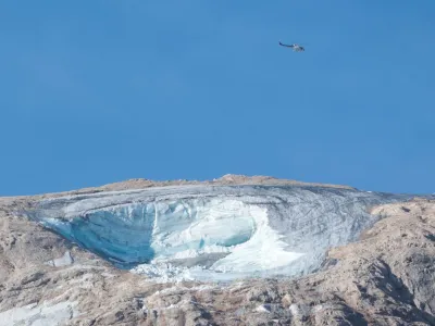 Punta Rocca summit is seen after parts of the Marmolada glacier collapsed in the Italian Alps amid record temperatures, killing at least six people and injuring several, at Marmolada ridge, Italy, July 4, 2022. REUTERS/Borut Zivulovic