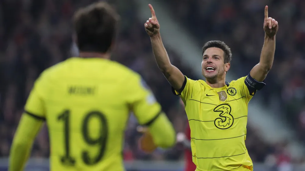 Soccer Football - Champions League - Lille v Chelsea - Stade Pierre-Mauroy, Villeneuve-d'Ascq, France - March 16, 2022 Chelsea's Cesar Azpilicueta celebrates scoring their second goal REUTERS/Pascal Rossignol