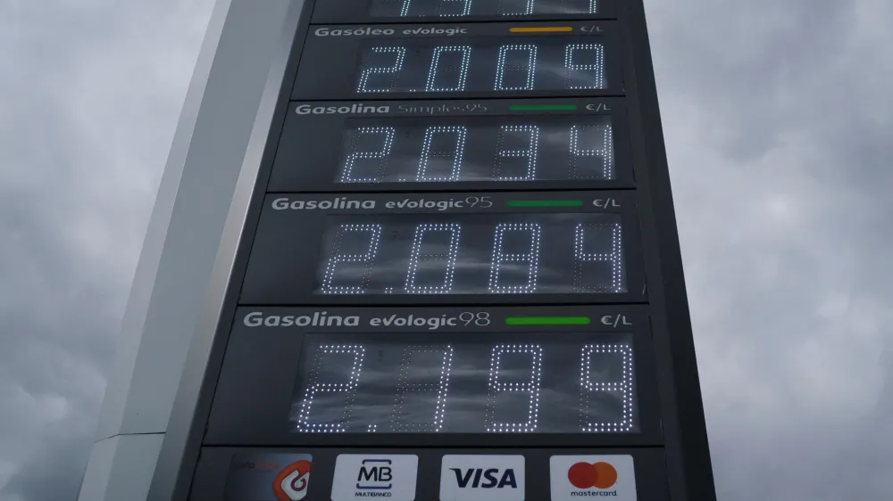 Petrol and diesel prices are displayed at a petrol station, in Lisbon, Portugal, March 7, 2022. Picture taken March 7, 2022. REUTERS/Pedro Nunes