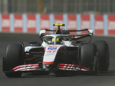 Haas driver Mick Schumacher of Germany steers his car during qualifying session for the Formula One Grand Prix it in Jiddah, Saudi Arabia, Saturday, March 26, 2022. (AP Photo/Hassan Ammar)