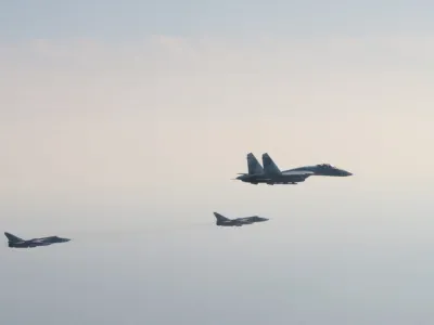 Russian aircrafts are pictured after two Russian aircrafts SU 27 and two SU 24 violated Swedish airspace east of Gotland, over the sea March 2, 2022. Picture taken March 2, 2022. Swedish Air Force / Handout /TT News Agency/via REUTERS   ATTENTION EDITORS - THIS IMAGE WAS PROVIDED BY A THIRD PARTY. SWEDEN OUT. NO COMMERCIAL OR EDITORIAL SALES IN SWEDEN.