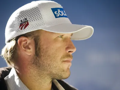 Ski racer Bode Miller from the United States looks on during the presentation of the US ski team in Innsbruck, Austria, Friday Oct. 14, 2011. (AP Photo/Kerstin Joensson)