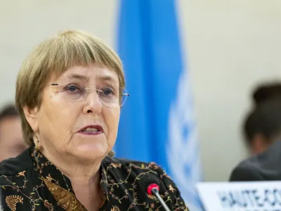 HANDOUT - 13 June 2022, Switzerland, Geneva: Michelle Bachelet, UN High Commissioner for Human Rights speaks during the 50th session of the UN Human Rights Council. Photo: Jean Marc Ferr&eacute;/UN Photo/dpa - ATTENTION: editorial use only and only if the credit mentioned above is referenced in full