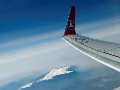 FILE PICTURE - The logo of Turkish Airlines (THY) is pictured on the wing of a Boeing 737-800 aircraft after it took off from Ataturk International airport in Istanbul, Turkey, March 24, 2017. REUTERS/Murad Sezer/File PIcture