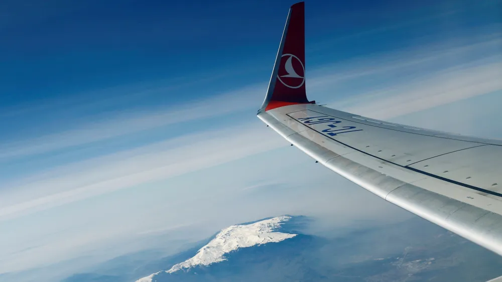 FILE PICTURE - The logo of Turkish Airlines (THY) is pictured on the wing of a Boeing 737-800 aircraft after it took off from Ataturk International airport in Istanbul, Turkey, March 24, 2017. REUTERS/Murad Sezer/File PIcture