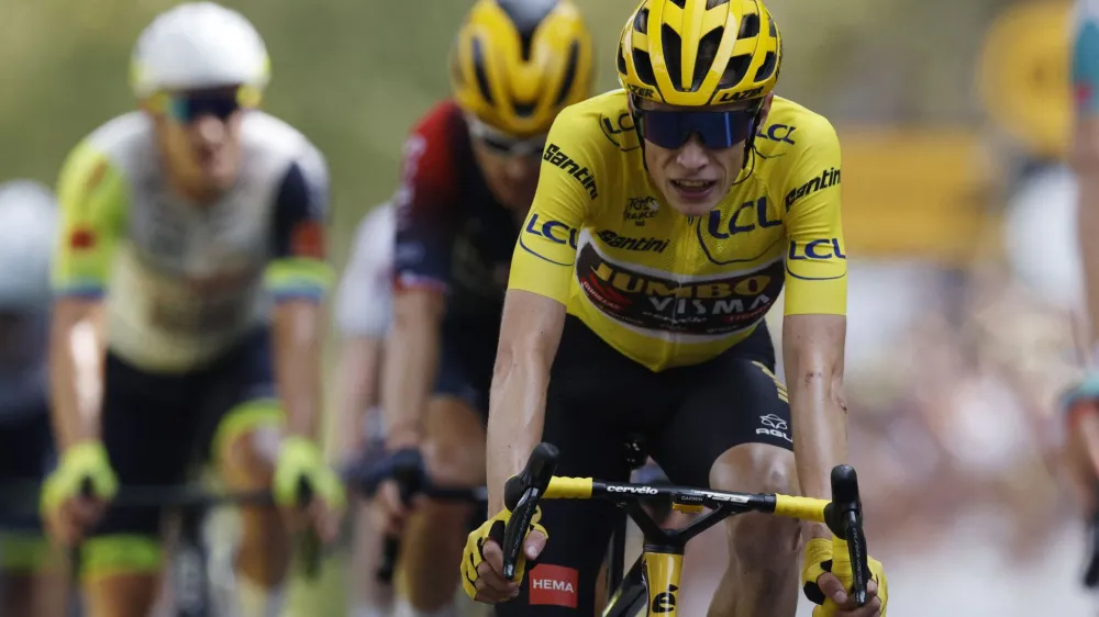 Cycling - Tour de France - Stage 19 - Castelnau-Magnoac to Cahors - France - July 22, 2022 Jumbo - Visma's Jonas Vingegaard crosses the finish line after stage 19 REUTERS/Gonzalo Fuentes