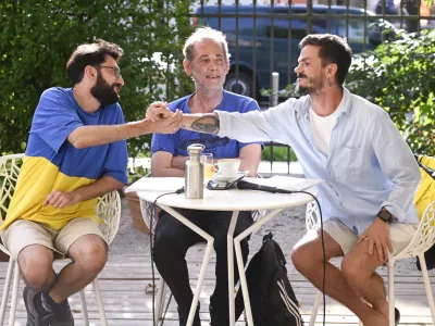 ukrajinski pisatelj Ivan Baidakukrajinski pisatelj Mark Livin - 26.07.2022 – Društvo slovenskih pisateljev (DSP) – pogovorni večer ukrajinskima avtorjema Ivanom Baidakom in Markom Livinom pod naslovom Za svobodno Ukrajino, proti izbrisu miru. //FOTO: Nik Erik Neubaue