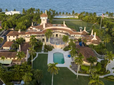 An aerial view of former President Donald Trump's Mar-a-Lago estate is seen Wednesday, Aug. 10, 2022, in Palm Beach, Fla. Court papers show that the FBI recovered documents &nbsp;labeled "top secret" from former President Donald Trump's Mar-a-Lago estate in Florida. (AP Photo/Steve Helber)